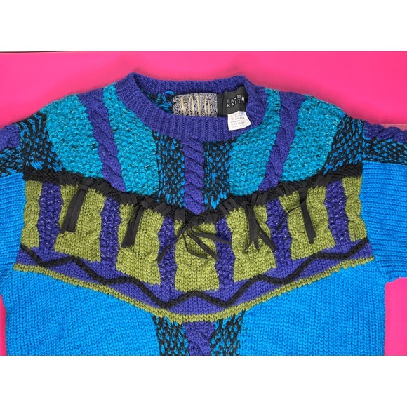 Vintage‎ Novo Womens Hand Knit Crew Neck Sweater Sz M 80's Art To Wear Ecletic - Picture 3 of 7